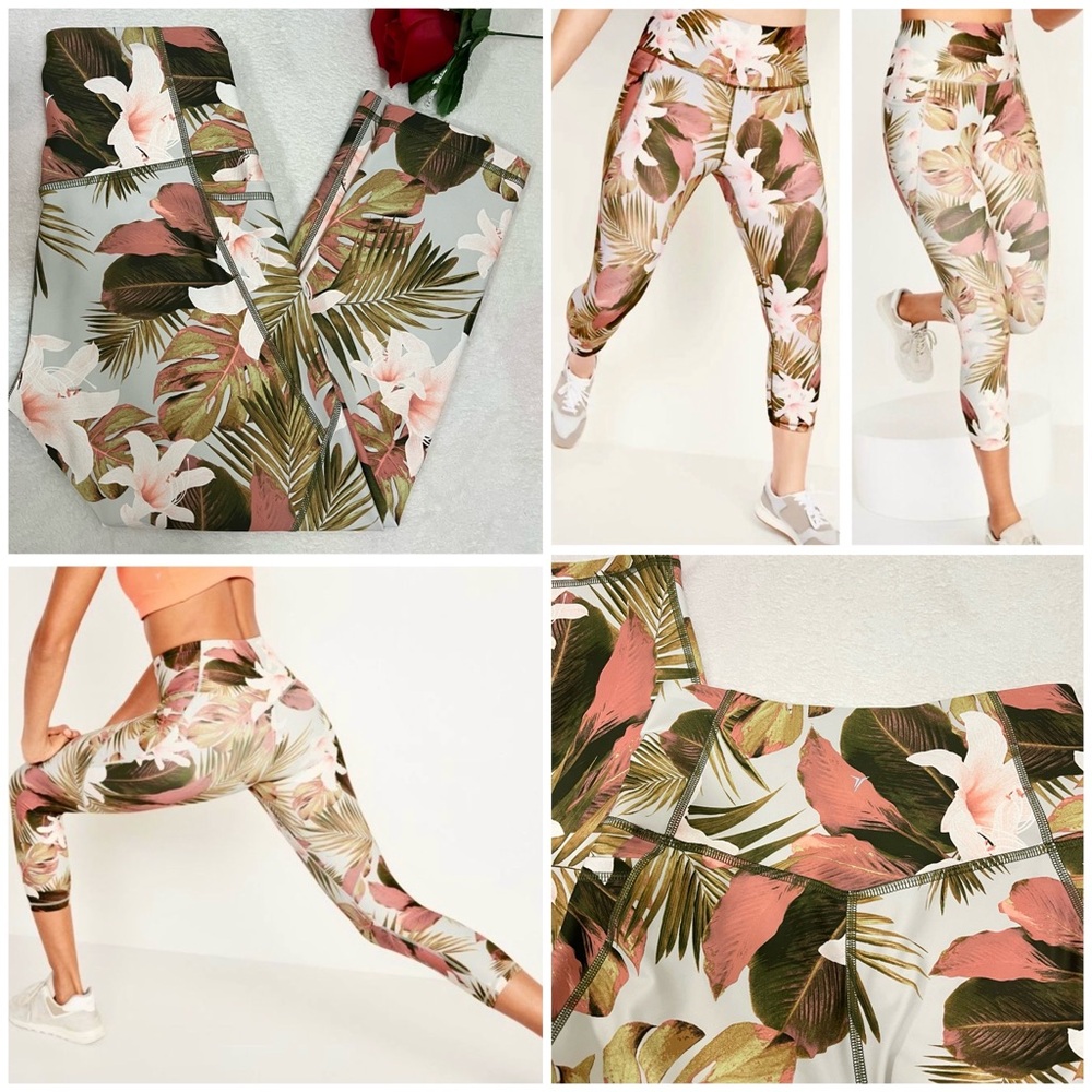 Old Navy Active High-Rise Powersoft Leggings Tropical Floral Print Cropped S